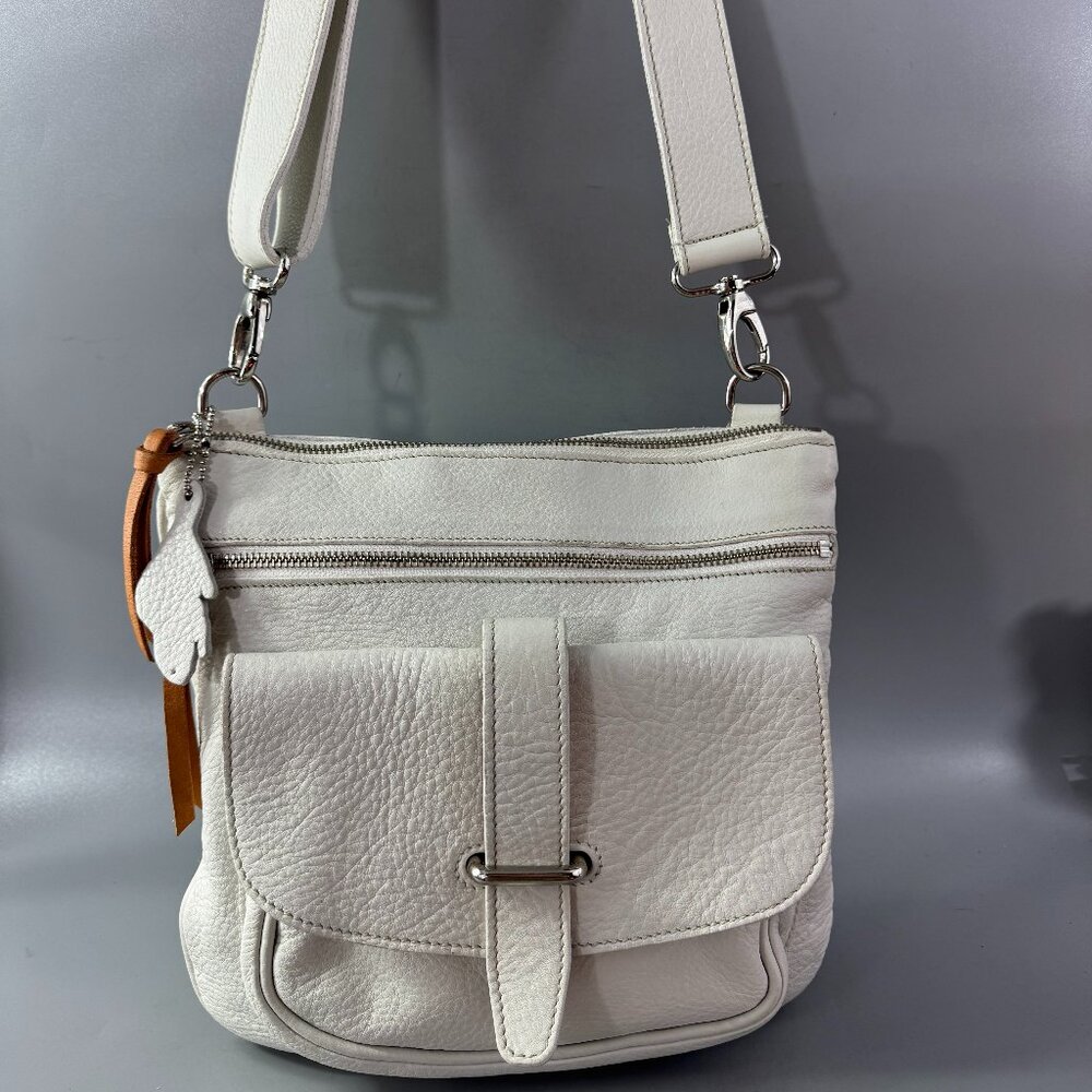 Roots White Leather Adjustable Crossbody